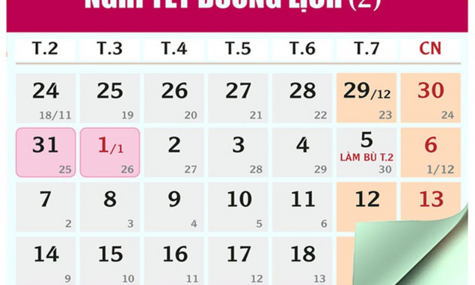Tết Dương lịch 2019: Người lao động được nghỉ 4 ngày