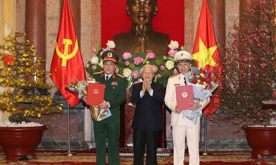 Trao Quyết định phong quân hàm Đại tướng cho các đồng chí Tô Lâm và Lương Cường