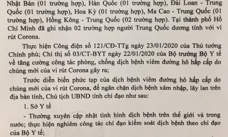 Phòng, chống dịch bệnh viêm đường hô hấp cấp do chủng mới của vi rút Corona gây ra