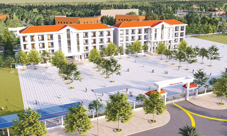 Trên công trường xây dựng  trường Tiểu học, THCS Khúc Xuyên