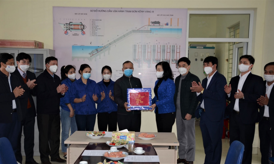 Bí thư Tỉnh ủy Đào Hồng Lan thăm, chúc Tết cán bộ, công nhân viên Trạm bơm Kênh Vàng III