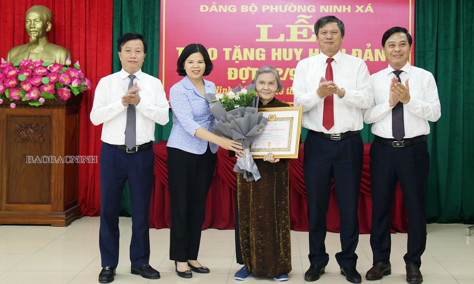 Phó Bí thư Tỉnh ủy, Chủ tịch UBND tỉnh Nguyễn Hương Giang trao Huy hiệu Đảng đợt 2-9