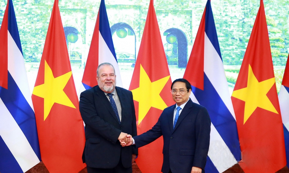 Thủ tướng Phạm Minh Chính chủ trì Lễ đón Thủ tướng Cuba Manuel Marrero Cruz