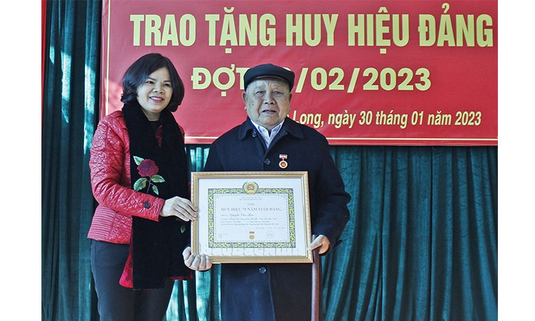 Phó Bí thư Tỉnh ủy, Chủ tịch UBND tỉnh Nguyễn Hương Giang dự, trao Huy hiệu Đảng tại cơ sở