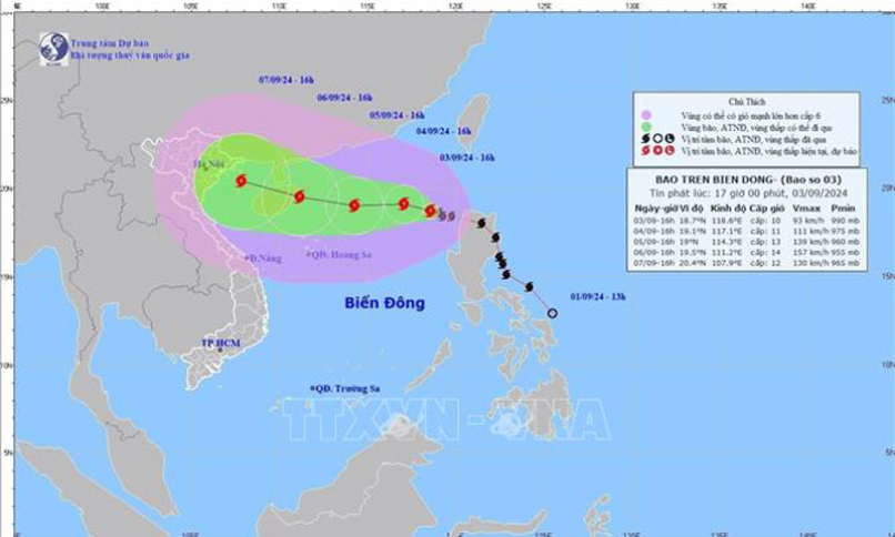 Bão số 3 ảnh hưởng trực tiếp đến đất liền Việt Nam