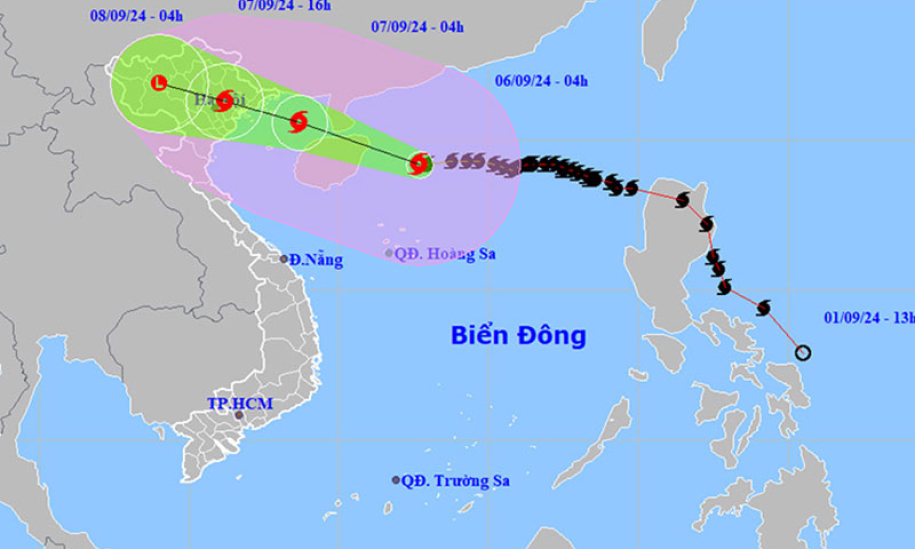 Bão số 3 (bão Yagi) mạnh cấp 16, di chuyển theo hướng Tây