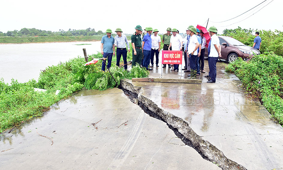 Kiểm tra điểm sạt, lở đê tại huyện Yên Phong