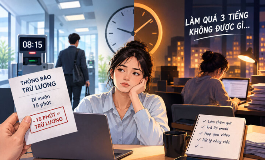 Đi muộn 15 ph&uacute;t bị trừ lương nhưng l&agrave;m th&ecirc;m 2 tiếng kh&ocirc;ng được g&igrave;