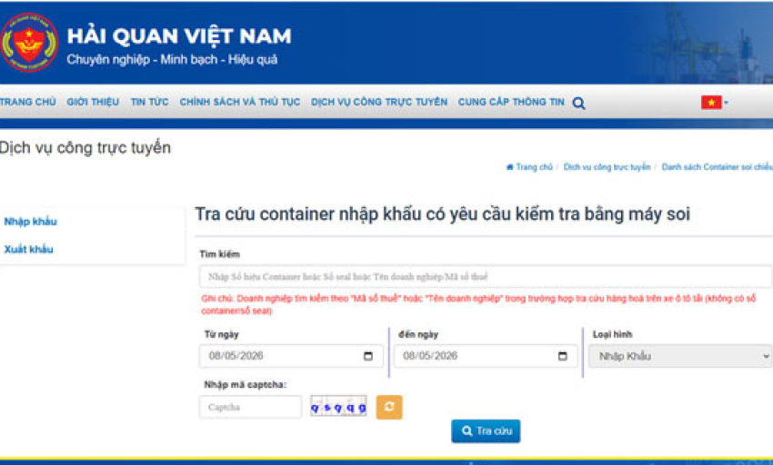 Hải quan hướng dẫn tra cứu container nhập khẩu c&oacute; y&ecirc;u cầu kiểm tra bằng m&aacute;y soi