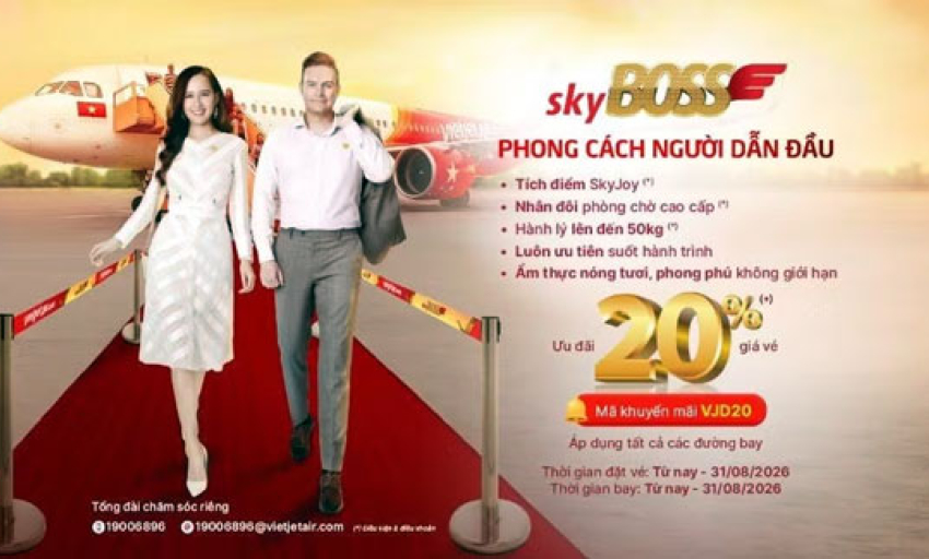 Giữa cao điểm h&egrave;, Vietjet giảm 20% gi&aacute; v&eacute; Deluxe, SkyBoss v&agrave; Business tr&ecirc;n to&agrave;n mạng bay