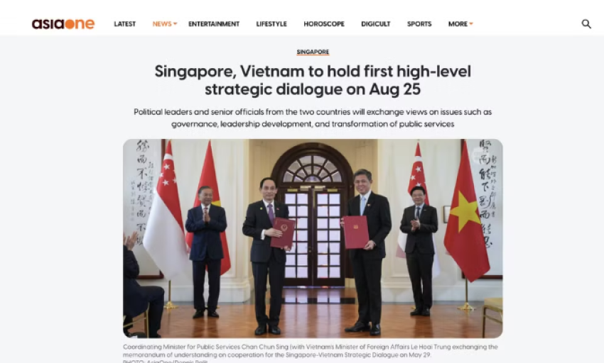 B&aacute;o ch&iacute; Singapore: Đối thoại Việt Nam-Singapore hướng tới tăng cường hợp t&aacute;c c&ocirc;ng nghệ