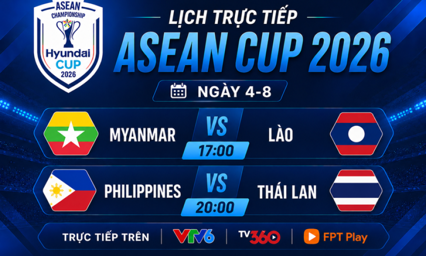 Lịch trực tiếp ASEAN Cup 2026 ng&agrave;y 4-8: Philippines đấu Th&aacute;i Lan