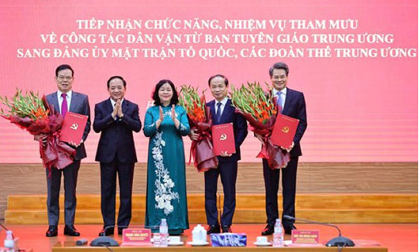 Tiếp nhận chức năng, nhiệm vụ tham mưu c&ocirc;ng t&aacute;c d&acirc;n vận về Đảng ủy MTTQ, c&aacute;c đo&agrave;n thể Trung ương