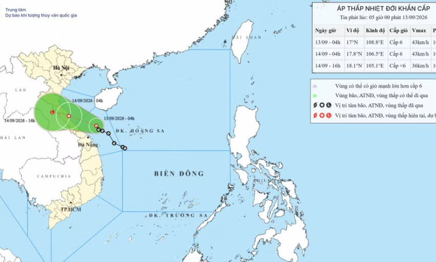&Aacute;p thấp nhiệt đới giật cấp 8, từ H&agrave; Tĩnh đến th&agrave;nh phố Huế c&oacute; mưa to đến rất to