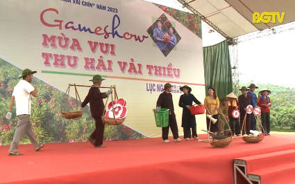 Đặc sắc Gameshow m&ugrave;a vui thu h&aacute;i vải thiều