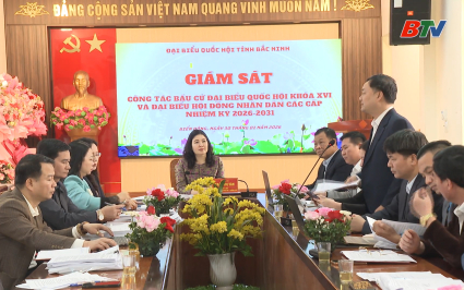 L&atilde;nh đạo đo&agrave;n ĐBQH gi&aacute;m s&aacute;t c&ocirc;ng t&aacute;c bầu cử tại: Biển Động, V&acirc;n Sơn, phường Chũ
