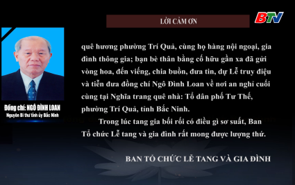 Lời cảm ơn của BTC tang lễ