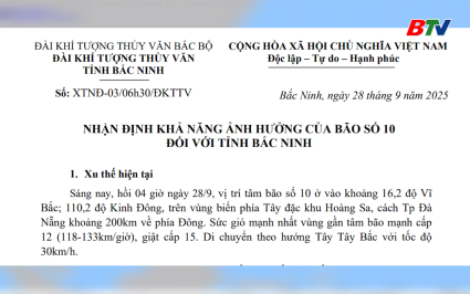 Nhận định khả năng ảnh hưởng bão số 10 đến thời tiết tỉnh Bắc Ninh
