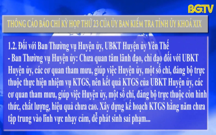 Th&ocirc;ng c&aacute;o b&aacute;o ch&iacute; Kỳ họp thứ 23 của Ủy ban kiểm tra Tỉnh ủy