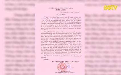 Thư cảm ơn của Tỉnh ủy - HĐND - UBND tỉnh